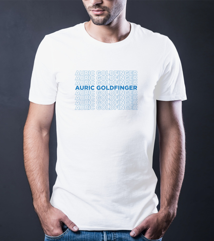 Auric Goldfinger 1577182 Repeated Blue Text T-Shirt