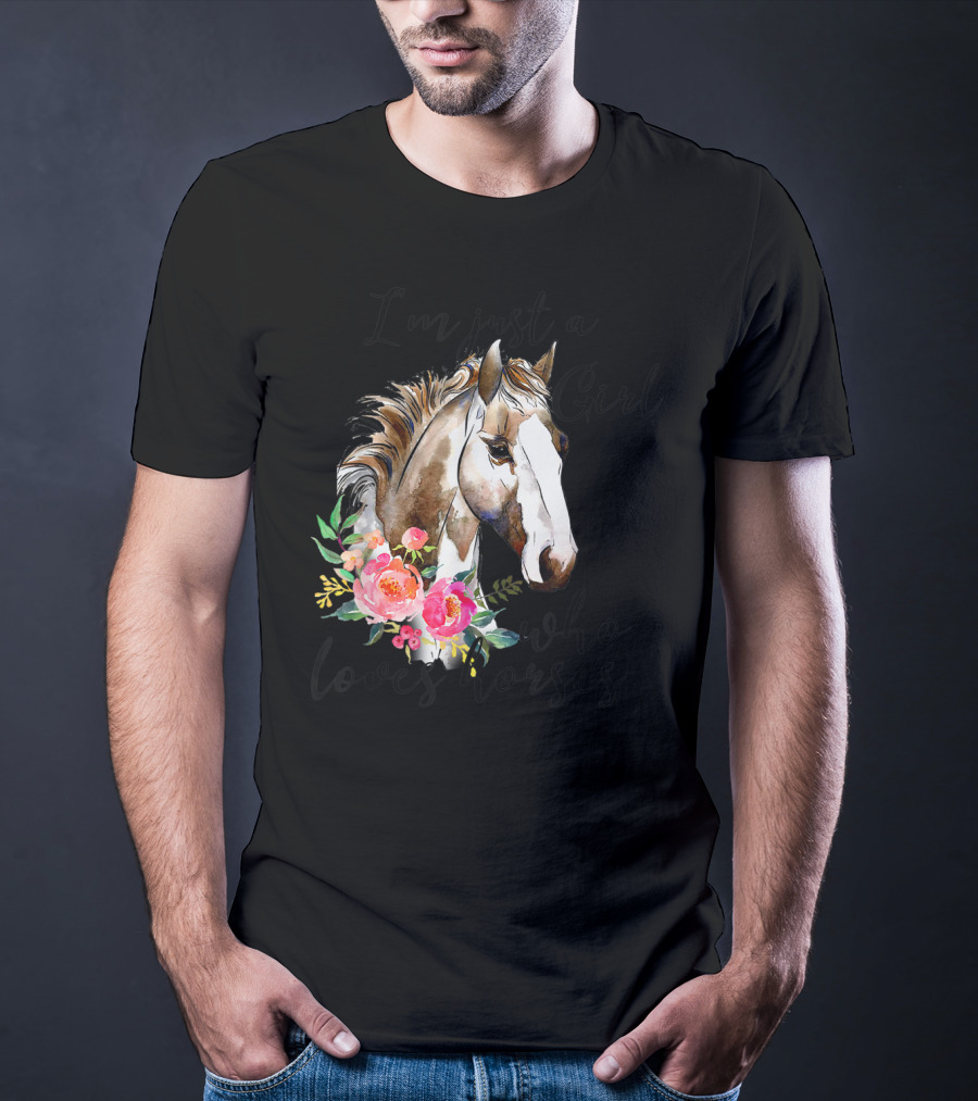 I'm Just A Girl Who Loves Horses Floral Horse T-Shirt