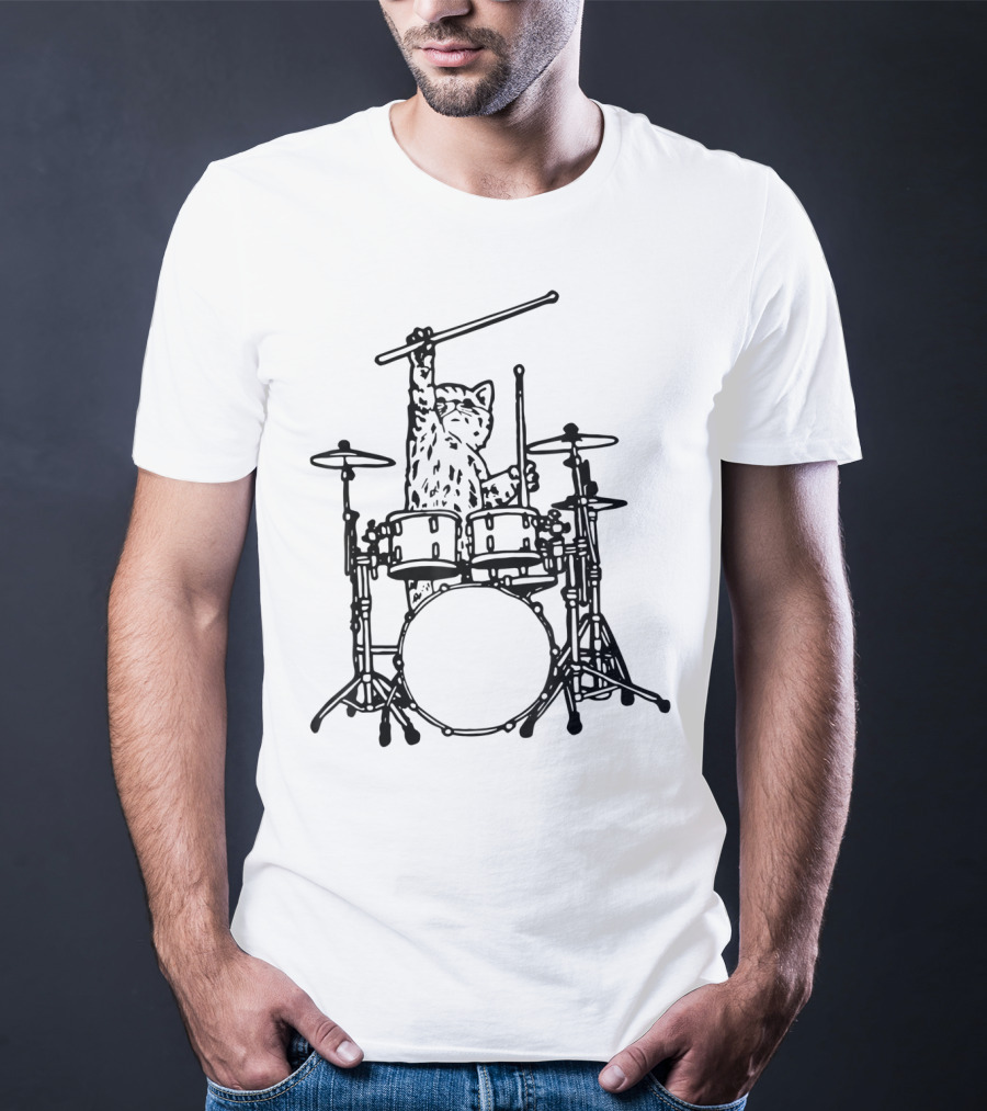 In My Head My Cat Always Plays Drums Funny Cat Drumming T-Shirt