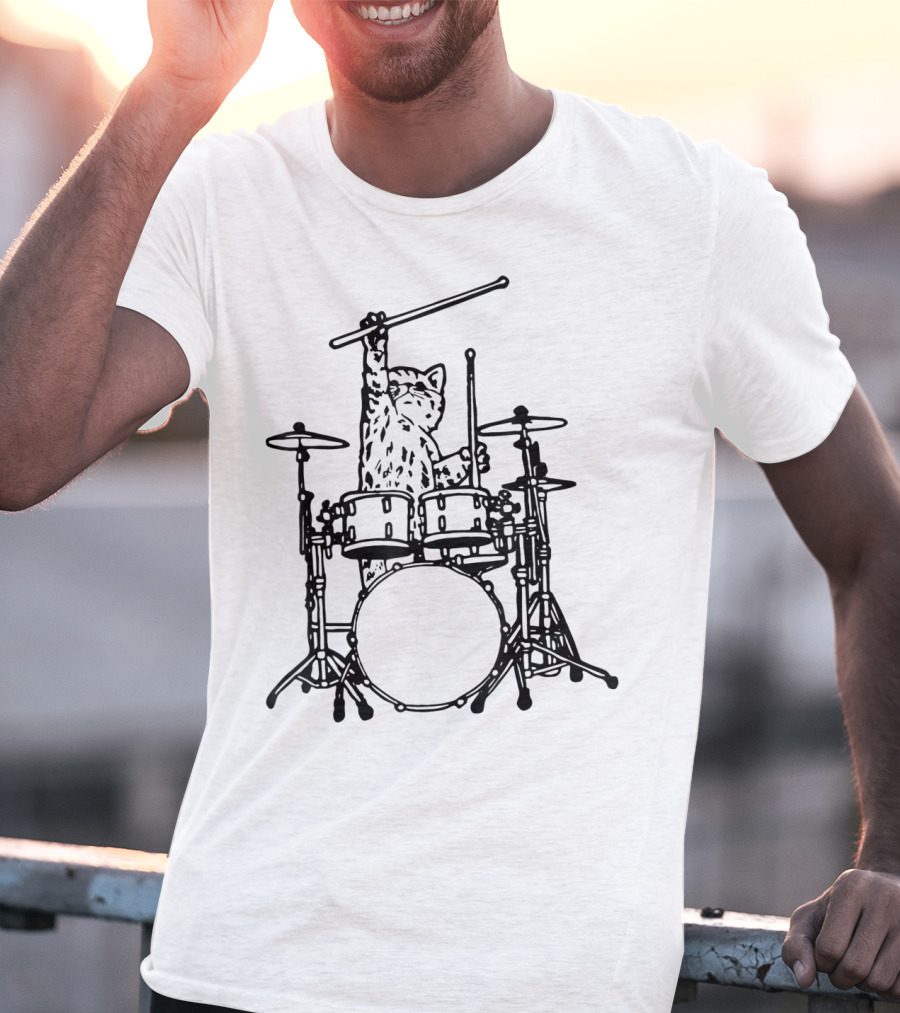 In My Head My Cat Always Plays Drums Funny Cat Drumming T-Shirt