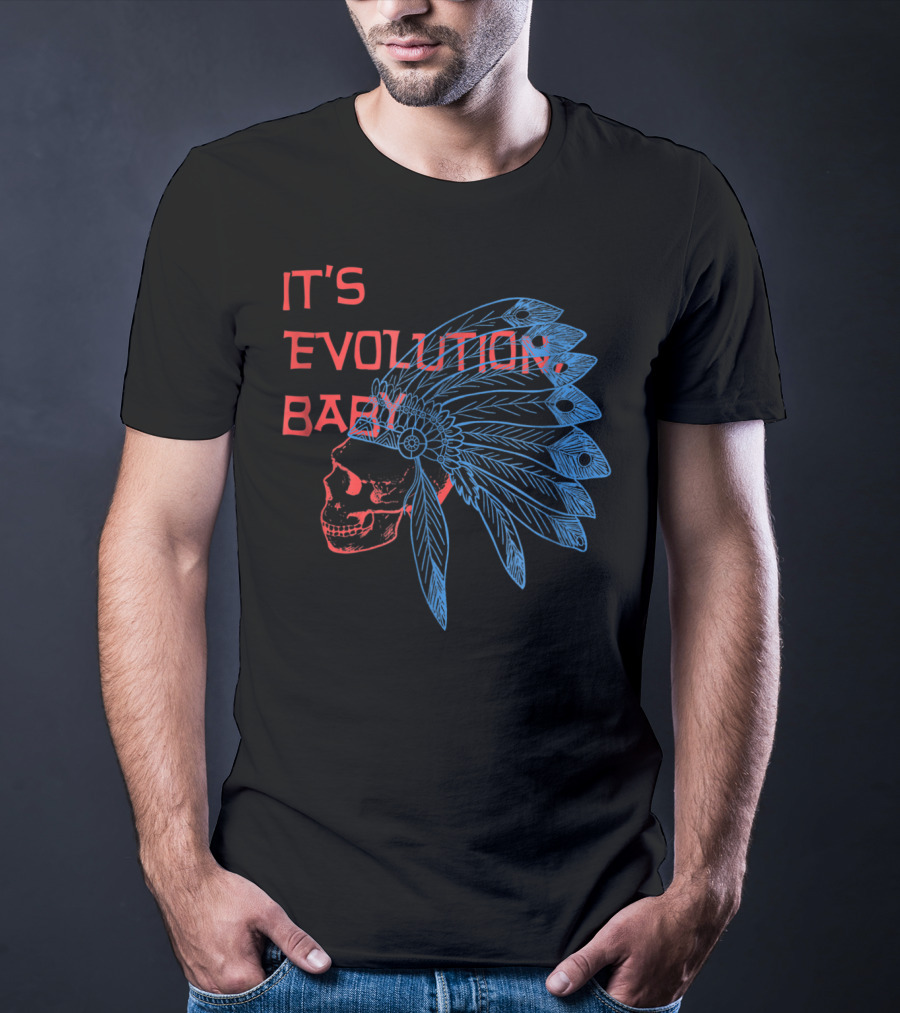 It's Evolution Baby Skull With Feathered Headdress Grunge T-Shirt