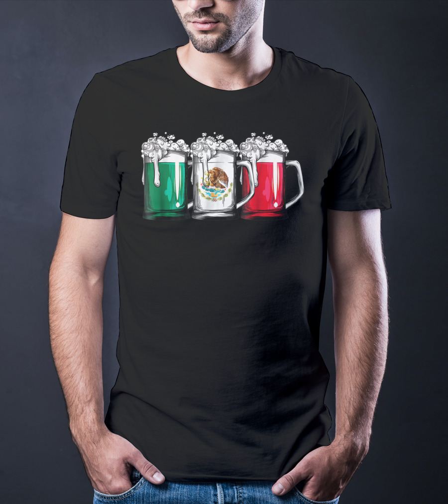 Beer Mugs Mexican Flag Cinco De Mayo Mexico T-Shirt