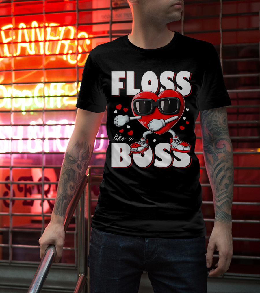 Floss Like A Boss Boys Valentines Day Kids Heart Flossing14 T-Shirt
