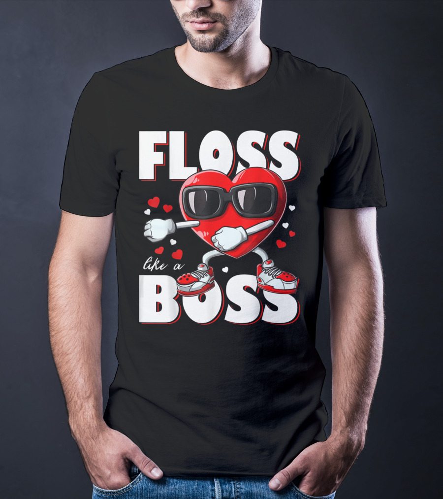 Floss Like A Boss Boys Valentines Day Kids Heart Flossing14 T-Shirt