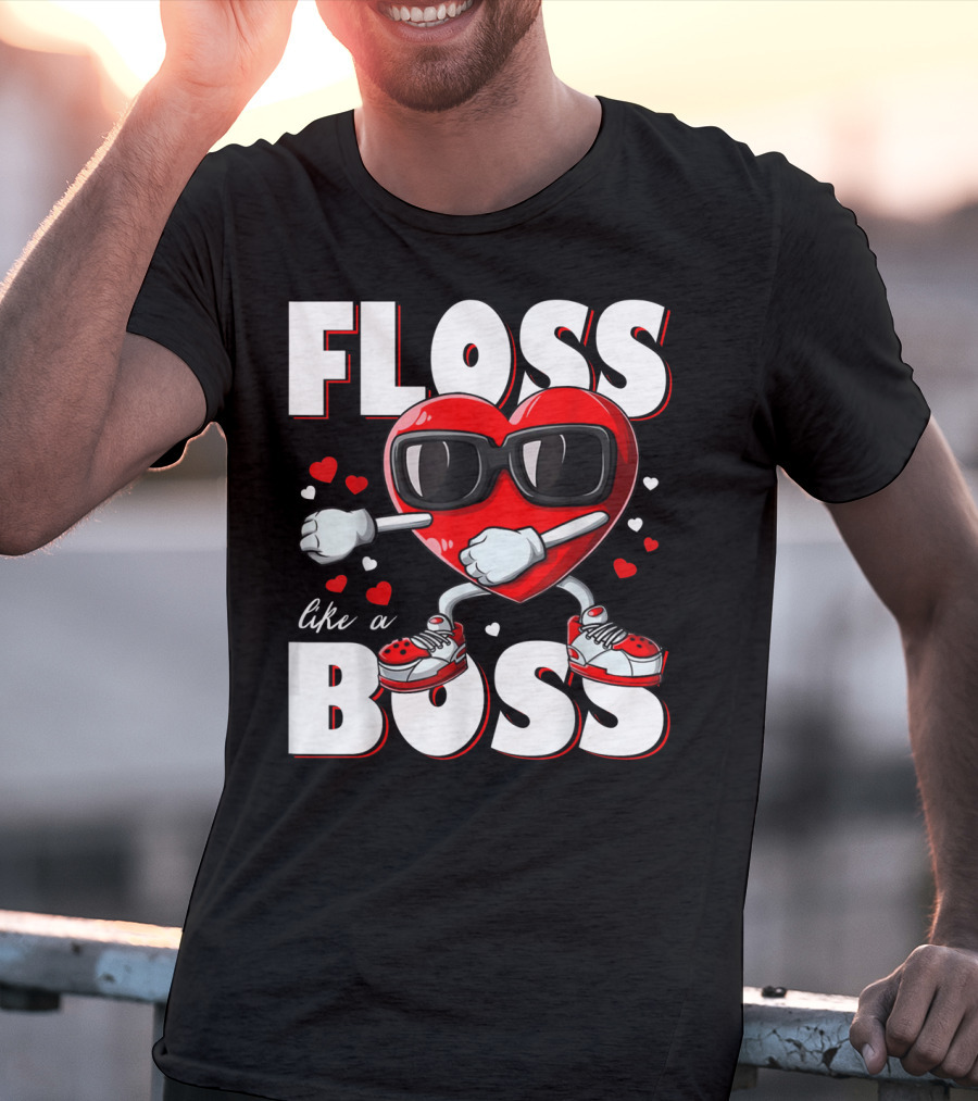 Floss Like A Boss Boys Valentines Day Kids Heart Flossing14 T-Shirt