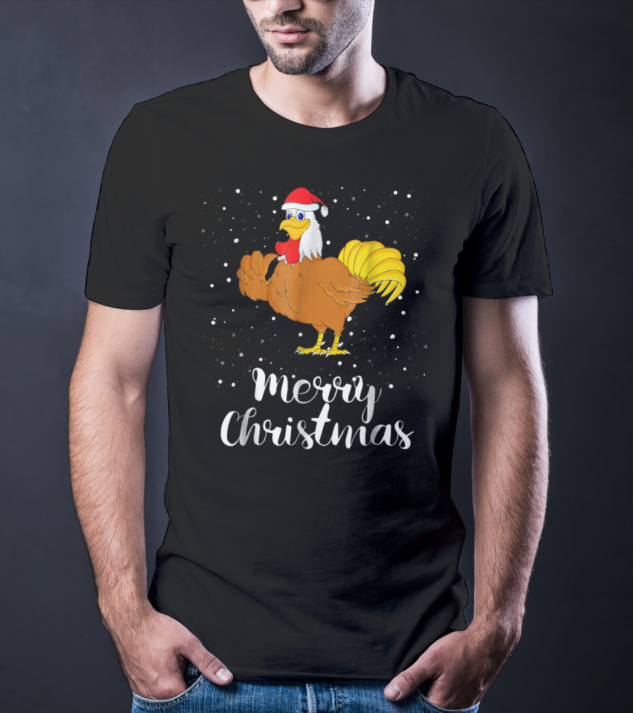 Merry Christmas Chicken Santa Hat Matching Family Group T-Shirt