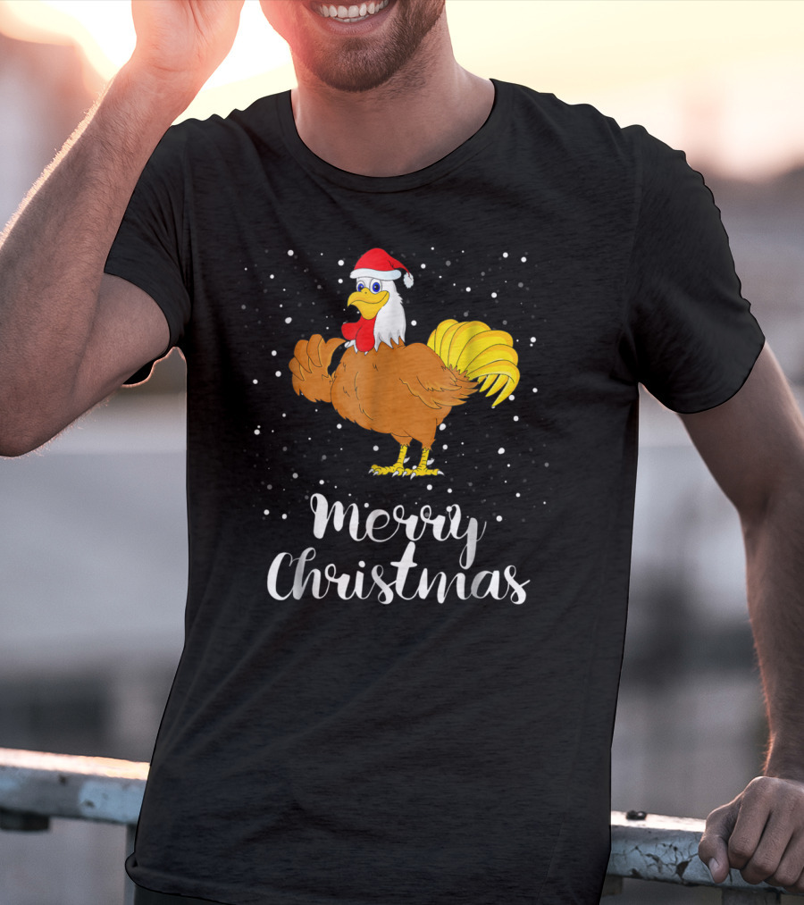 Merry Christmas Chicken Santa Hat Matching Family Group T-Shirt