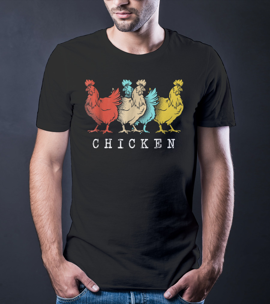 Chicken Vintage Funny Farm Poultry Farmer Rooster Retro Colorful T-Shirt