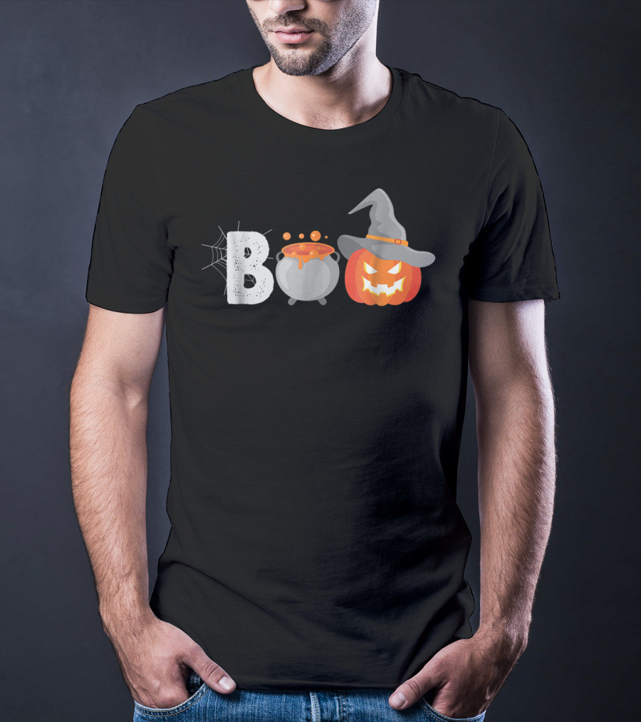 Boo To You Funny Halloween Pumpkin Witch Hat Cauldron T-Shirt