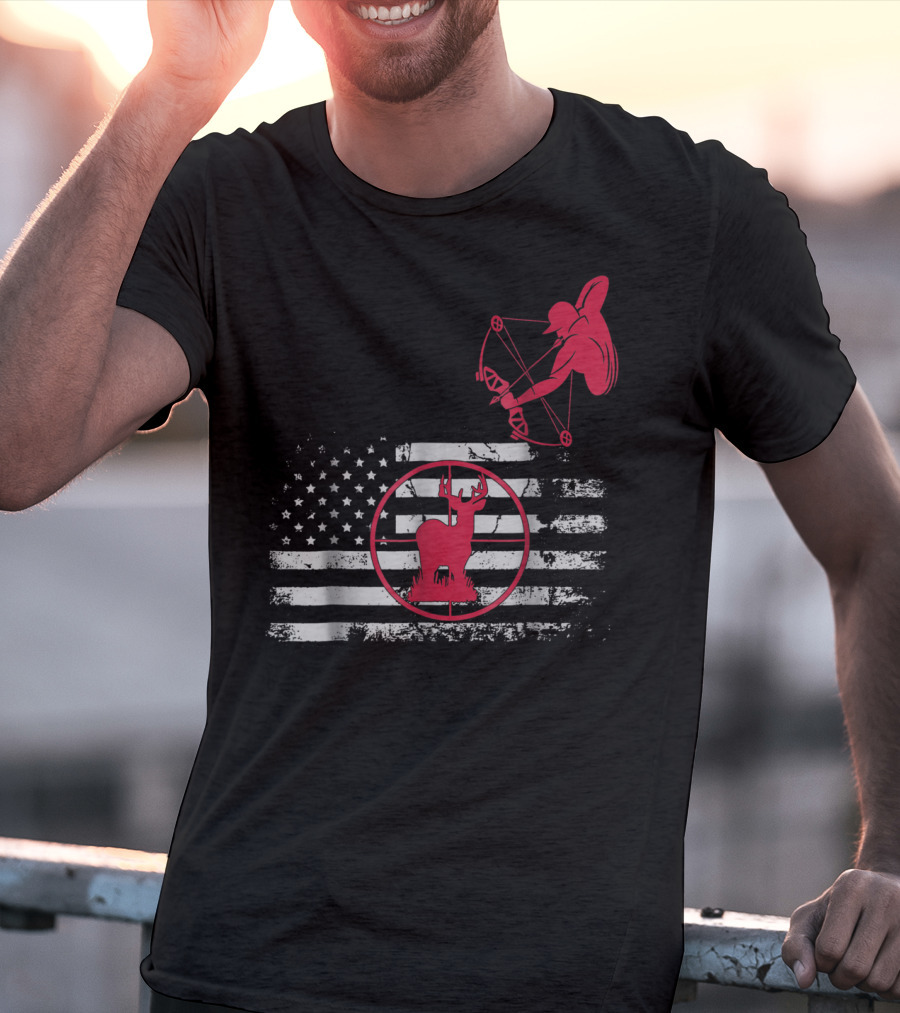 Bow Hunting American Flag Women Hunters Deer Archery T-Shirt