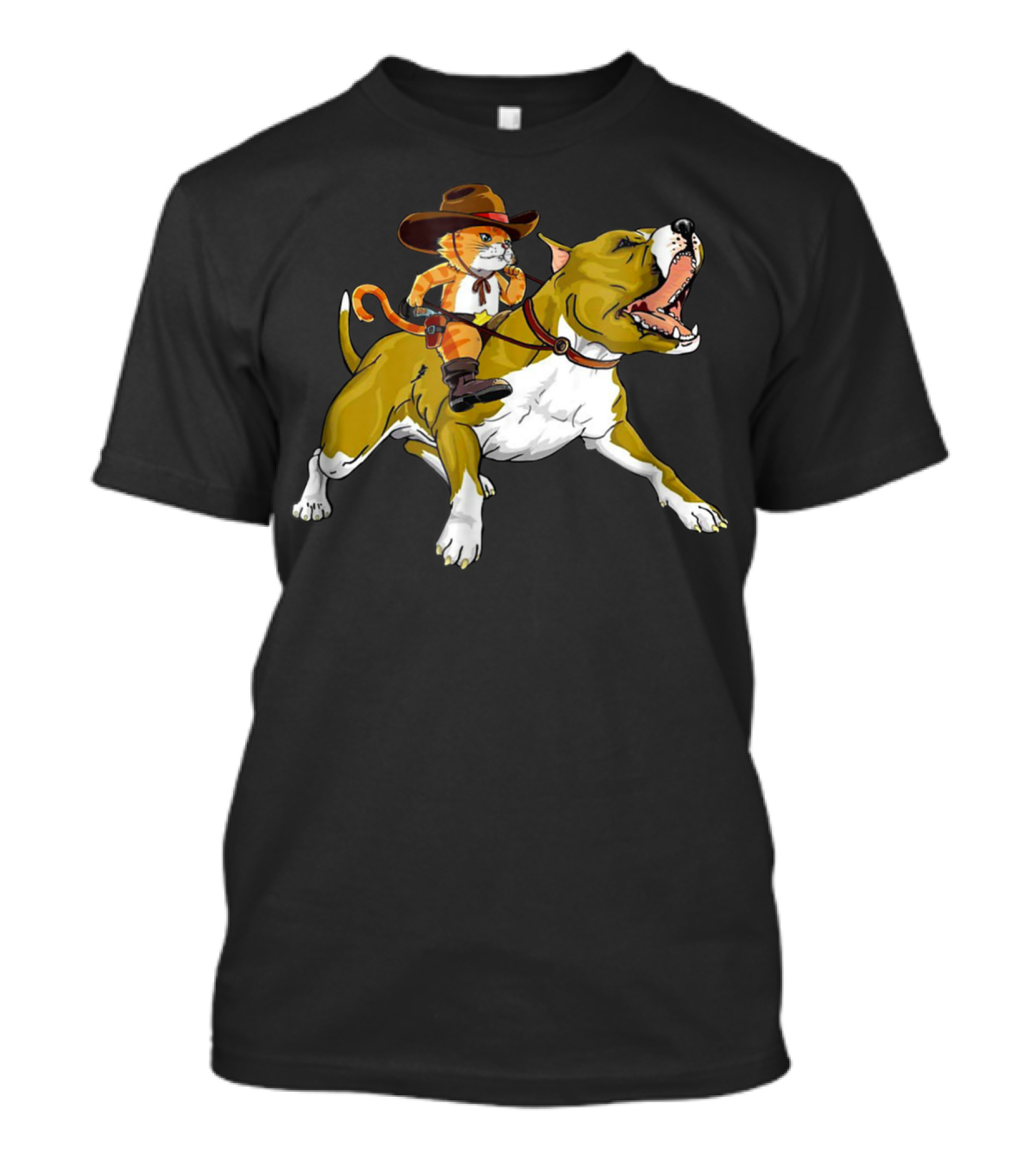 Cat Riding Pitbull Funny Kitty Kitten Cowboy Hat Gif16 T-Shirt