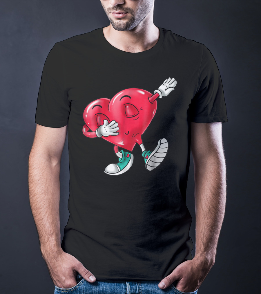 Dabbing Heart Valentine Kids Boys Love Day T-Shirt