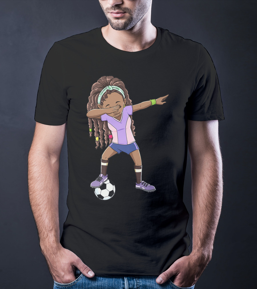 Dabbing Soccer Girls Black Queen Funny Football Youthful Sports Pose T-Shirt