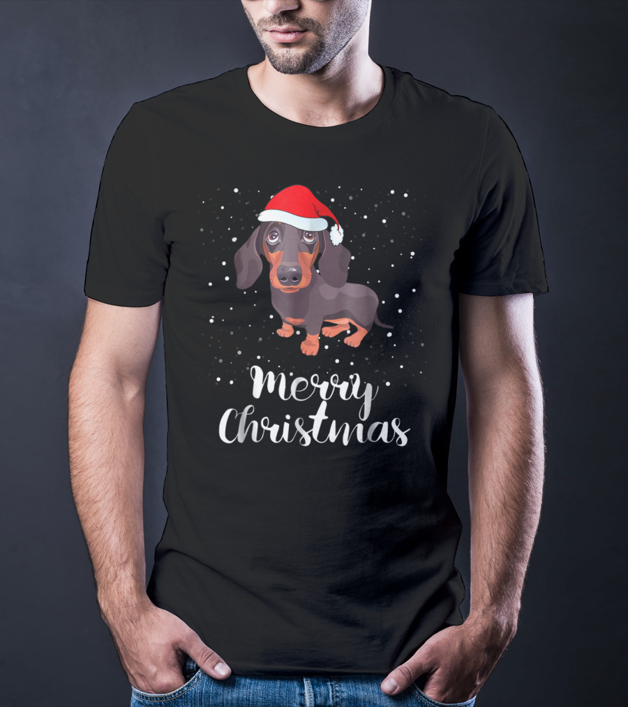 Merry Christmas Dachshund Santa Hat Matching Family Group T-Shirt