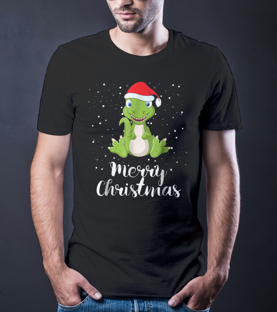 Merry Christmas Dinosaur Santa Hat Matching Family Group T-Shirt