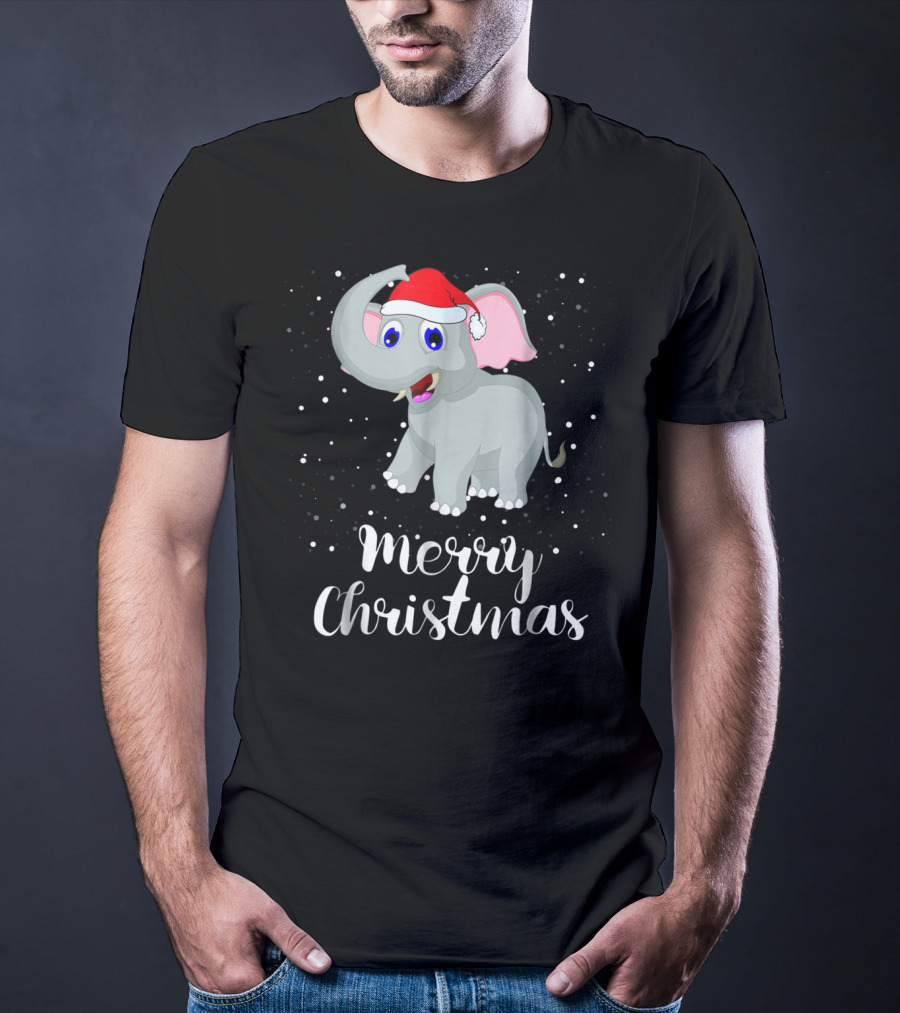 Merry Christmas Elephant Santa Hat Family Group T-Shirt