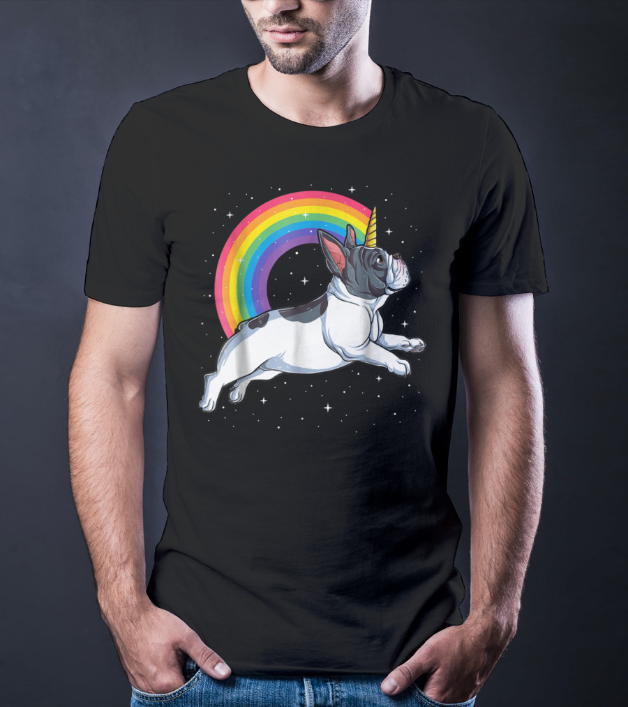 Frenchicorn7 Kids French Bulldog Unicorn With Rainbow Stars T-Shirt