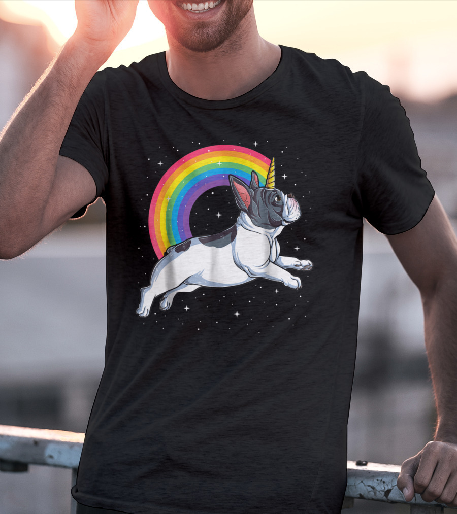 Frenchicorn7 Kids French Bulldog Unicorn With Rainbow Stars T-Shirt