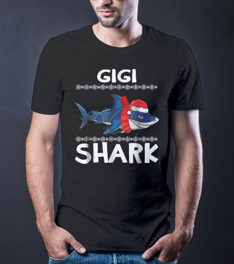 Gigi Shark Christmas Santa Hat Ugly T-Shirt