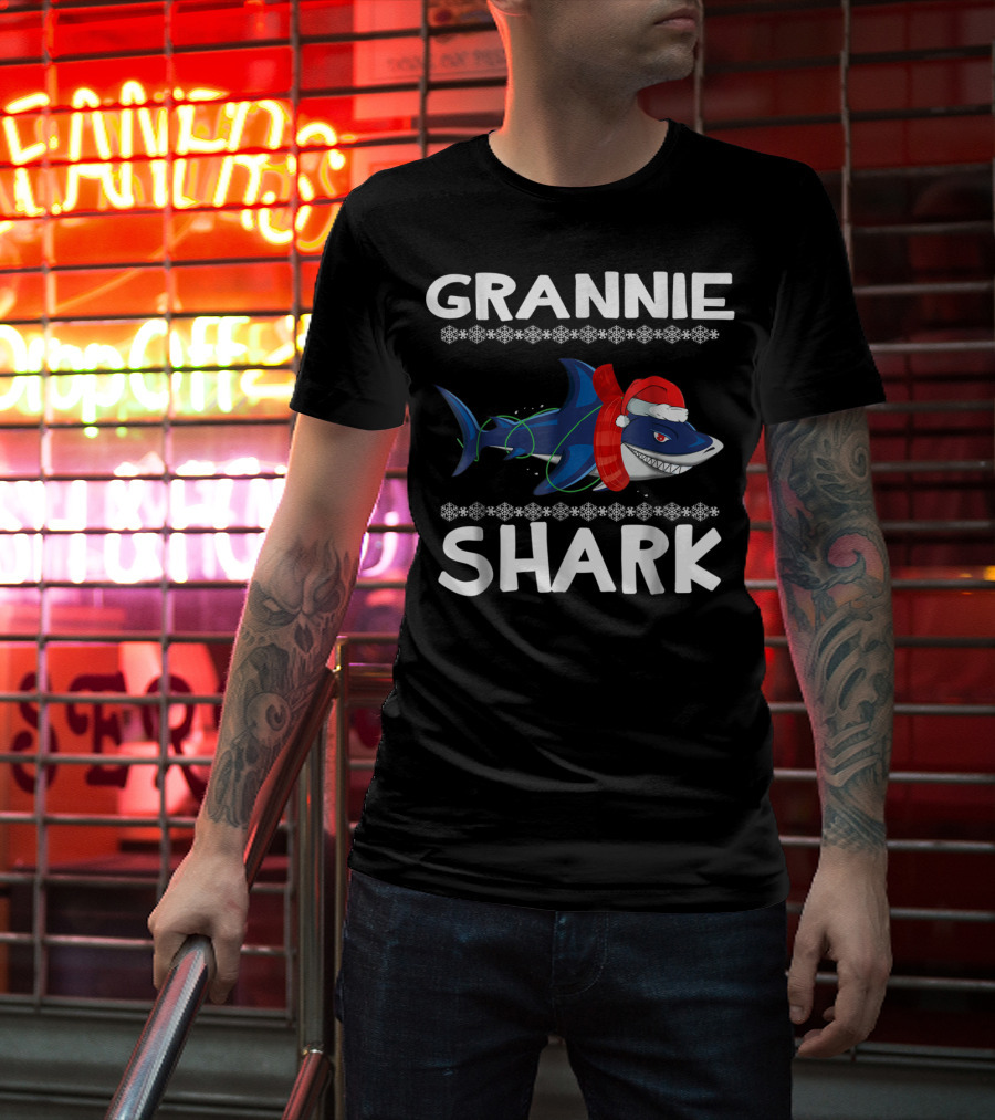 Grannie Shark Christmas Sweater With Santa Hat T-Shirt