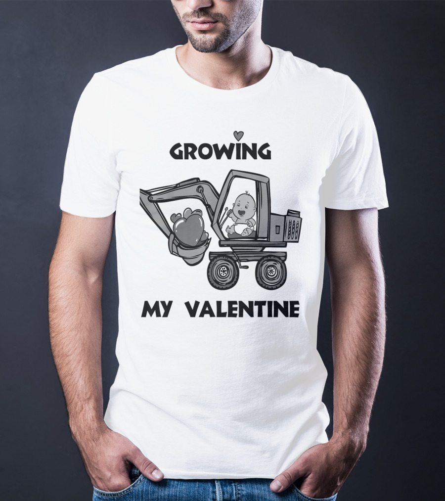 Growing My Valentine Heart Excavator Boys T-Shirt