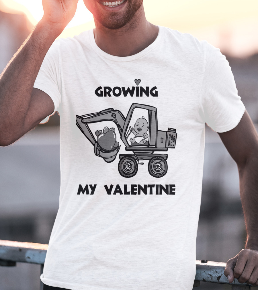 Growing My Valentine Heart Excavator Boys T-Shirt