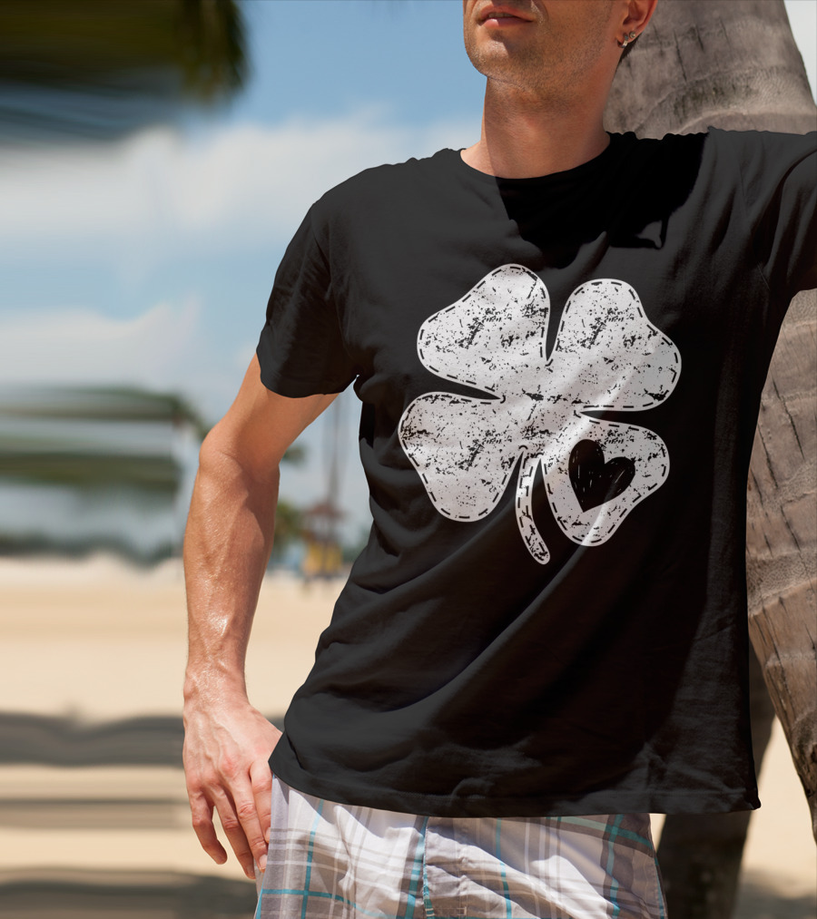 I Love Shamrock Heart St Patricks Day Four Leaf Clover Rustic Charm T-Shirt