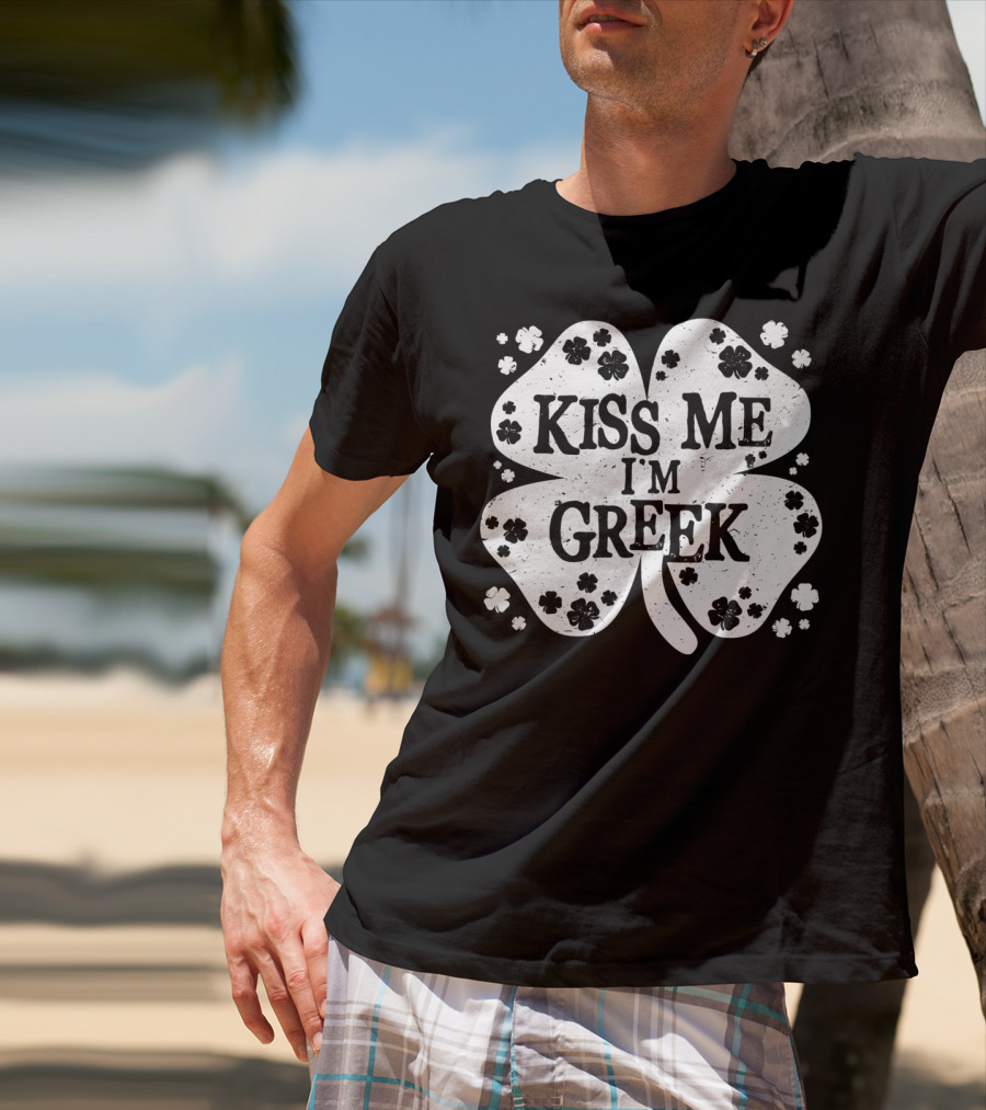 Kiss Me I'm Greek St Patricks Day Clover Shamrock Men's T-Shirt