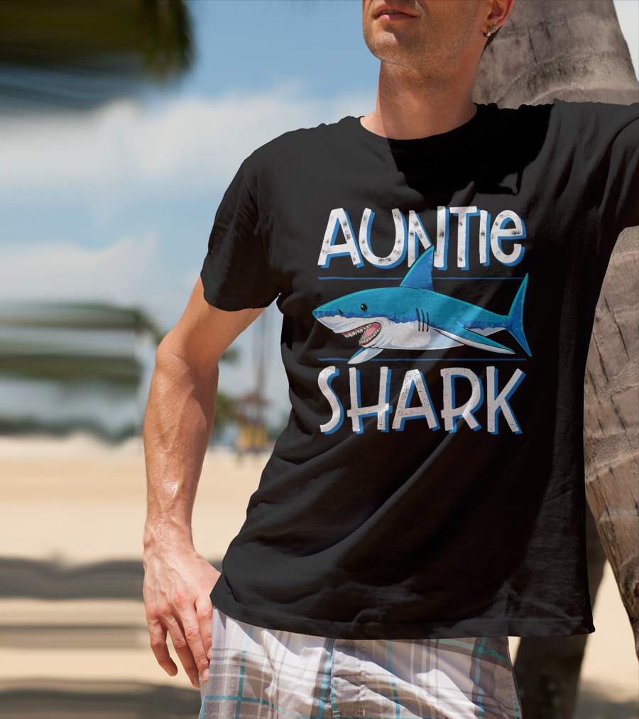 Auntie Shark Family Matching Aunt Women Jawsome Blue Shark Cartoon T-Shirt