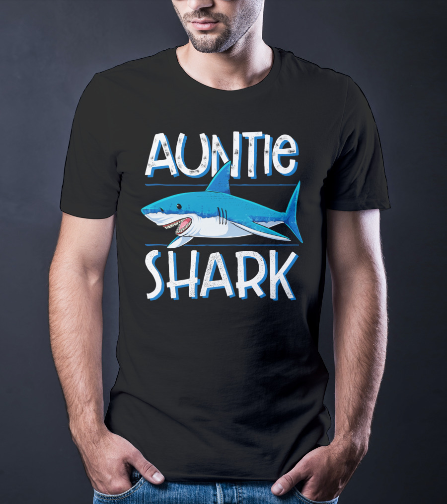 Auntie Shark Family Matching Aunt Women Jawsome Blue Shark Cartoon T-Shirt