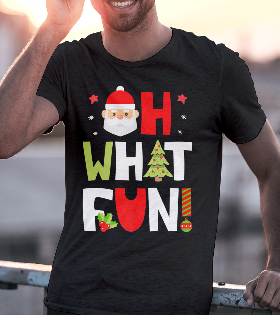 Christmas Kids Boys Oh What Fun Santa Xmas Tree T-Shirt