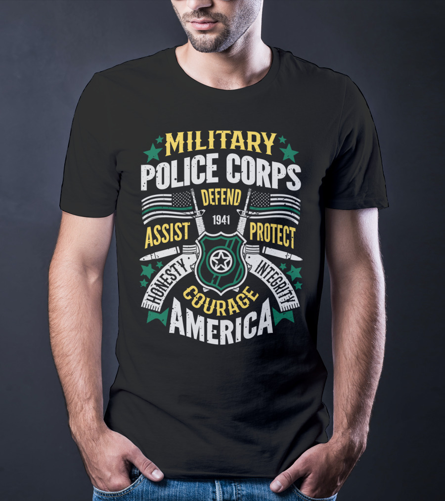 Military Police Corps Defend Assist Protect Honesty Courage Integrity America 1941 T-Shirt