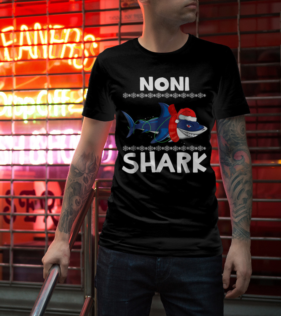 Noni Shark Christmas Family Santa Hat Snowflakes T-Shirt