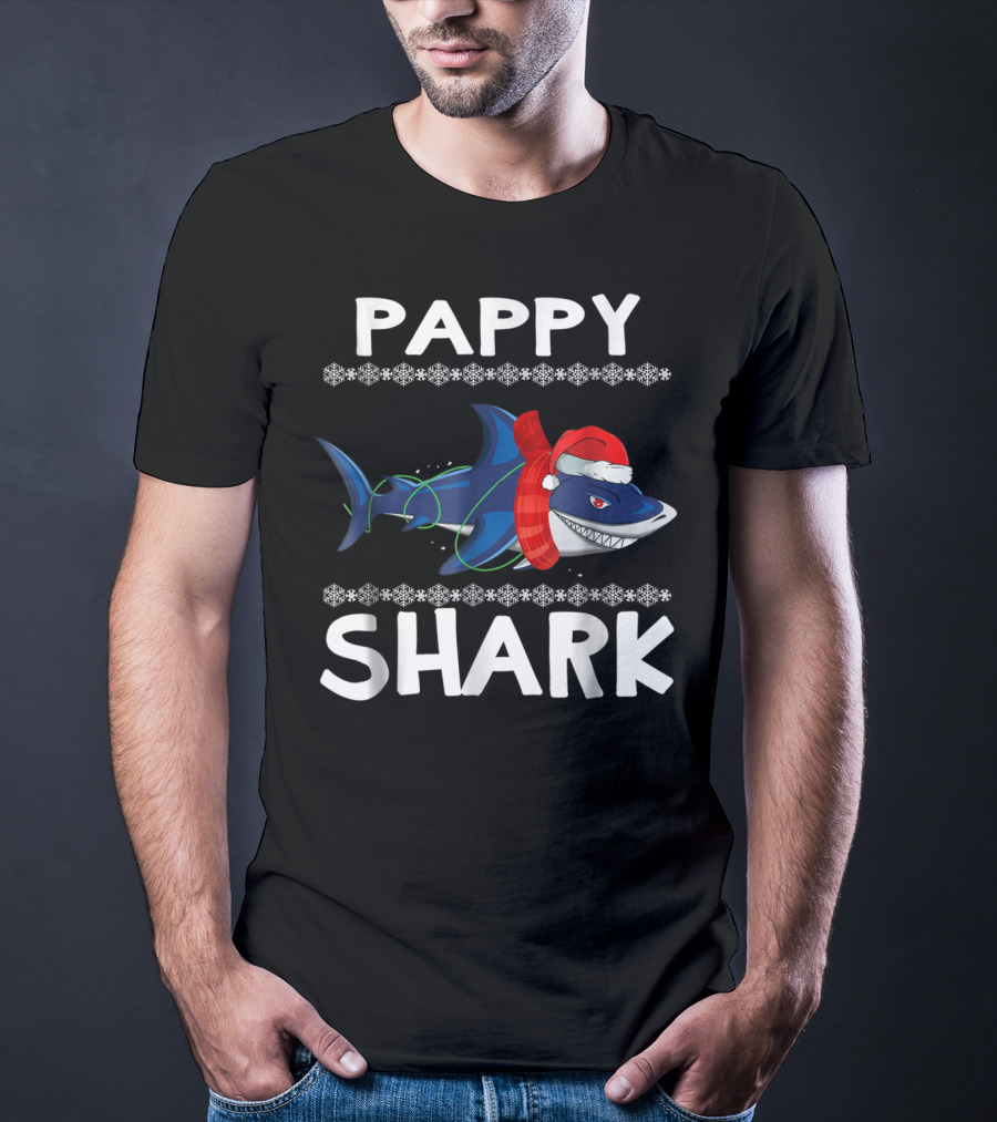 Pappy Shark Christmas Santa Hat Family Ugly T-Shirt