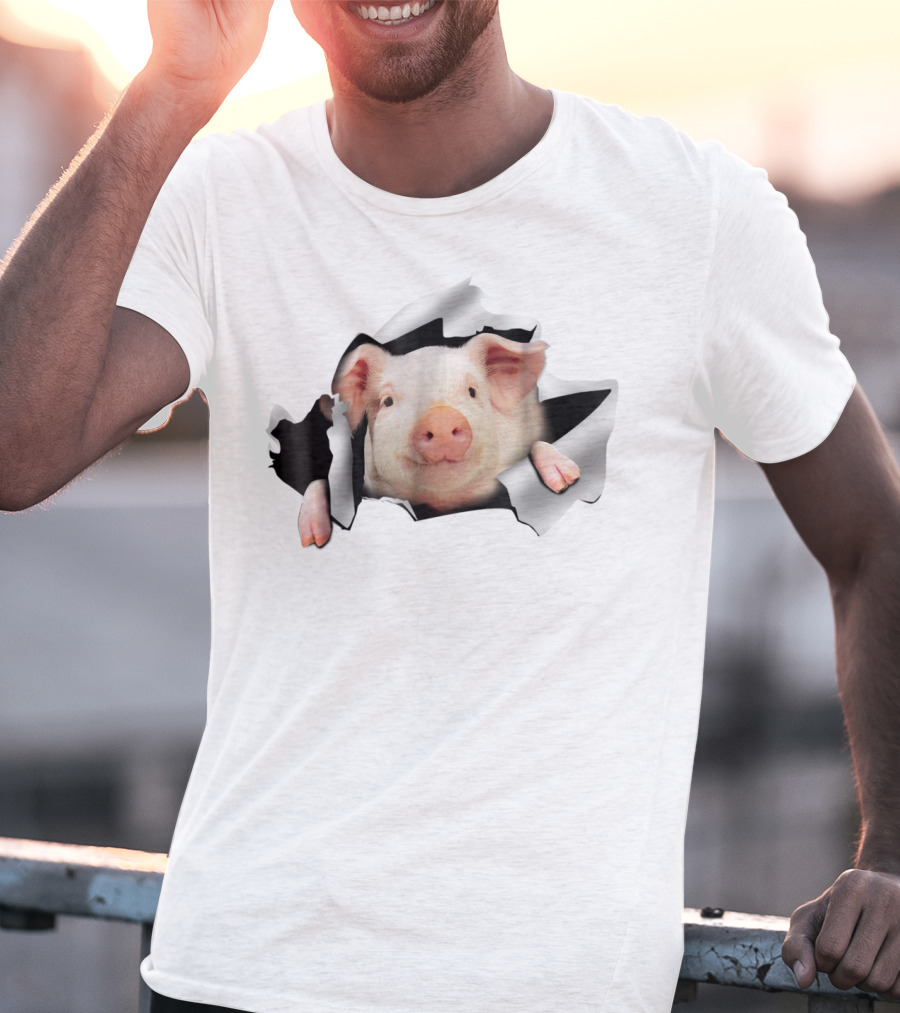 Pig Clawing Through Hole In Background Pig Farmer T-Shirt