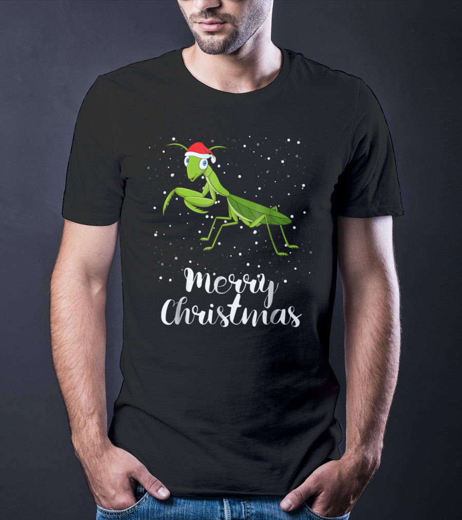 Merry Christmas Praying Mantis Santa Hat Matching Family Group T-Shirt