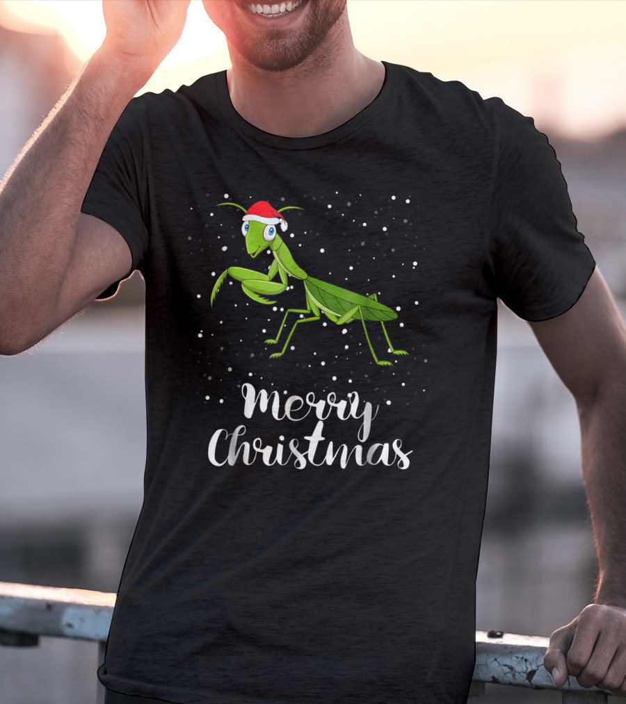 Merry Christmas Praying Mantis Santa Hat Matching Family Group T-Shirt