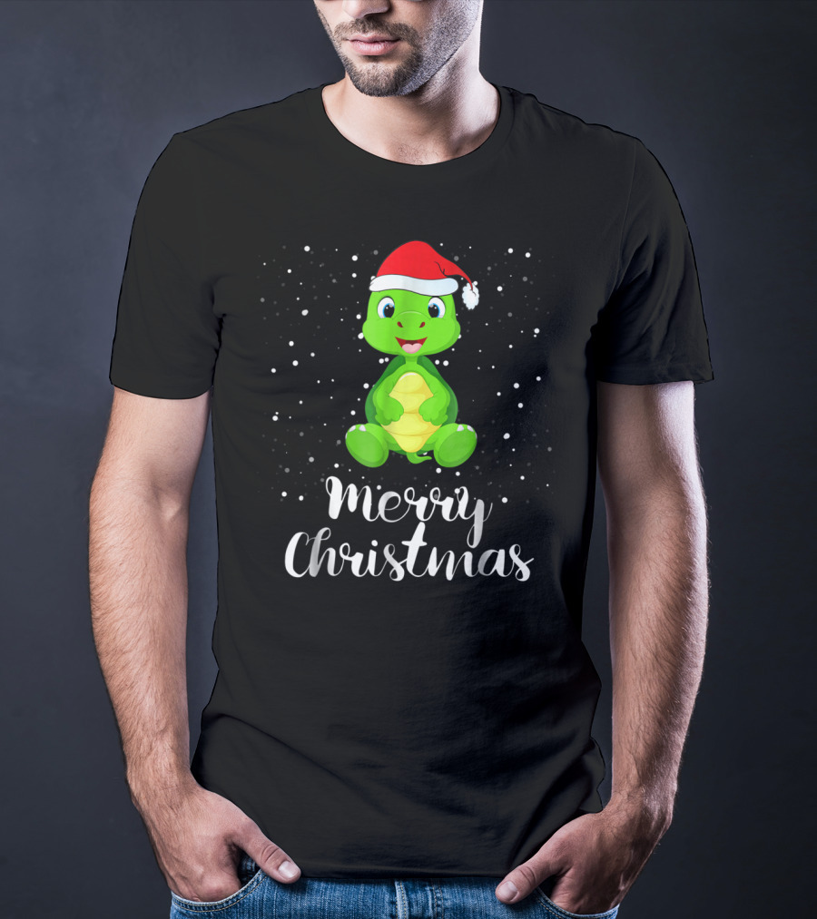 Merry Christmas Cute Turtle Santa Hat Family Group T-Shirt