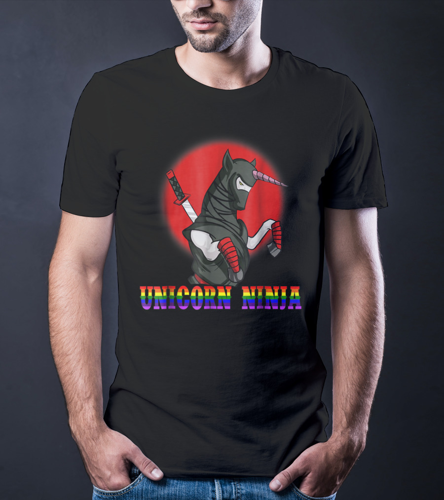 Unicorn Ninja Funny Cool Martial Arts Fighter Rainbow T-Shirt