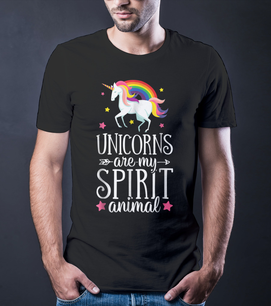 Unicorns Are My Spirit Animal Rainbow Stars Fantasy T-Shirt