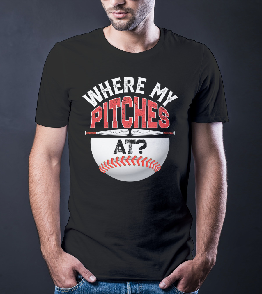 Where My Pitches At Baseball Kids11 Baseball T-Shirt
