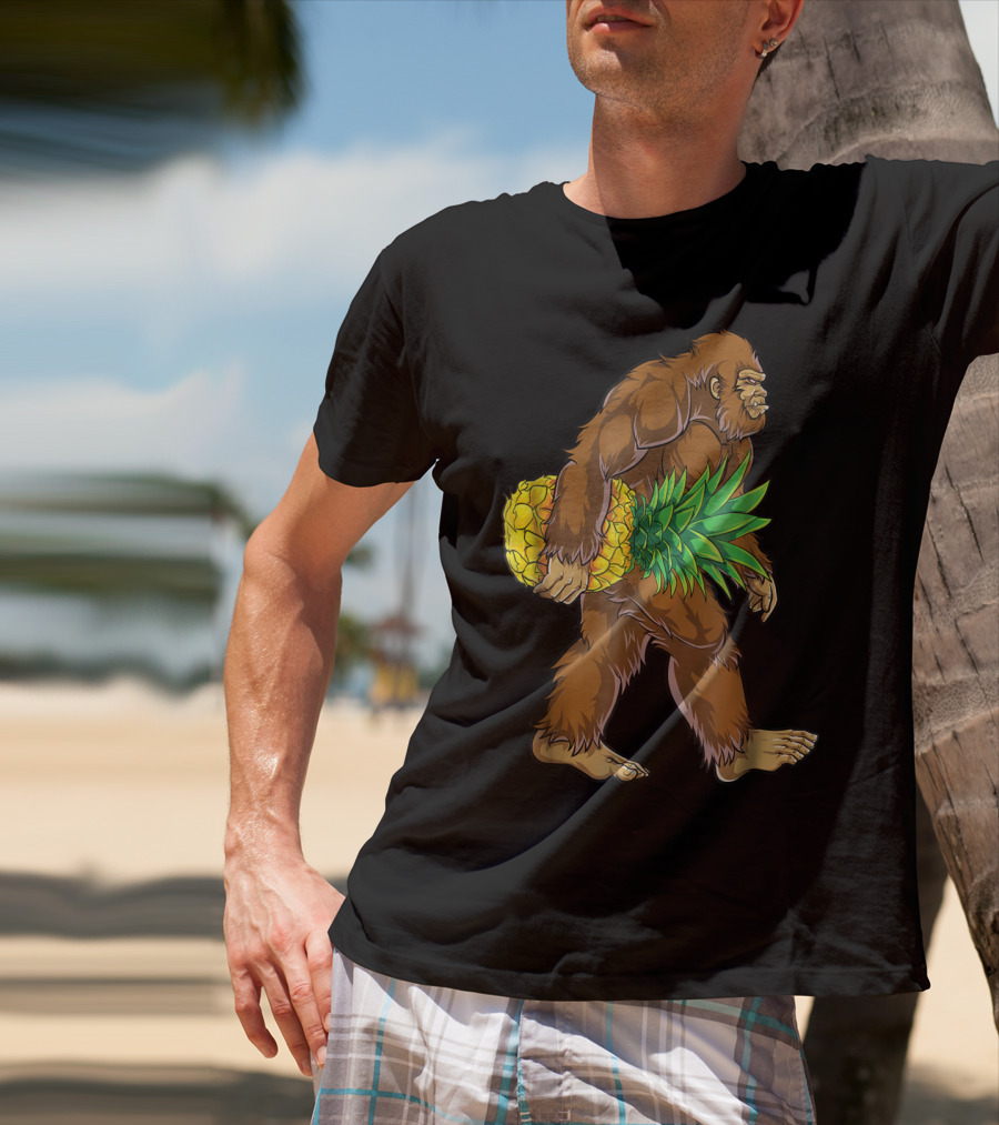 Bigfoot Carrying Pineapple Funny Sasquatch Iconic Creature Humor T-Shirt