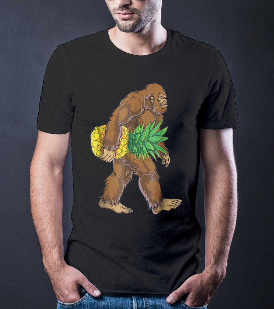 Bigfoot Carrying Pineapple Funny Sasquatch Iconic Creature Humor T-Shirt
