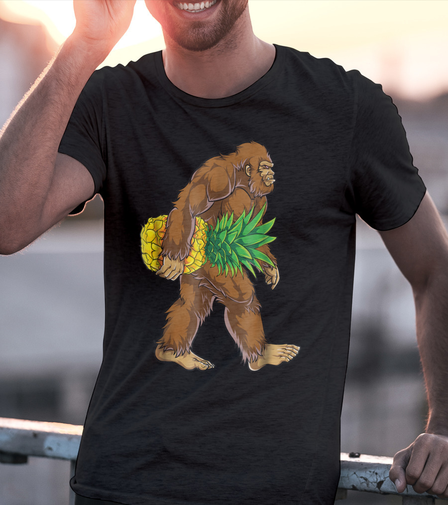 Bigfoot Carrying Pineapple Funny Sasquatch Iconic Creature Humor T-Shirt