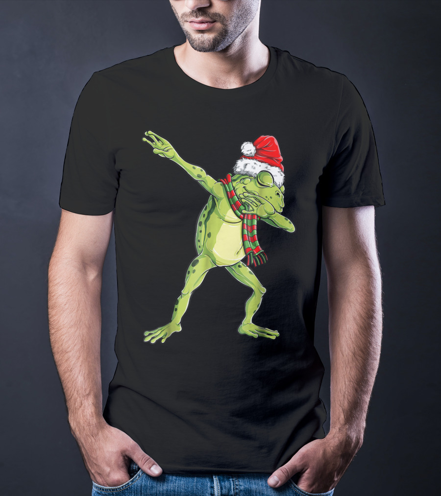 Christmas Dabbing Frog With Santa Hat And Scarf T-Shirt