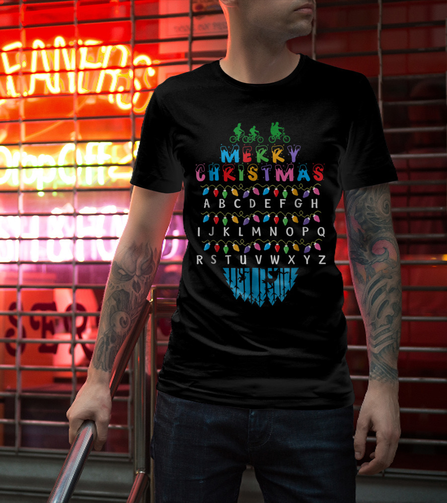 Merry Christmas Stranger Things Upside Down Alphabet Bike Lights T-Shirt