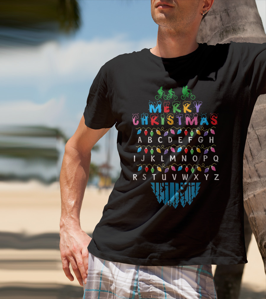 Merry Christmas Stranger Things Upside Down Alphabet Bike Lights T-Shirt