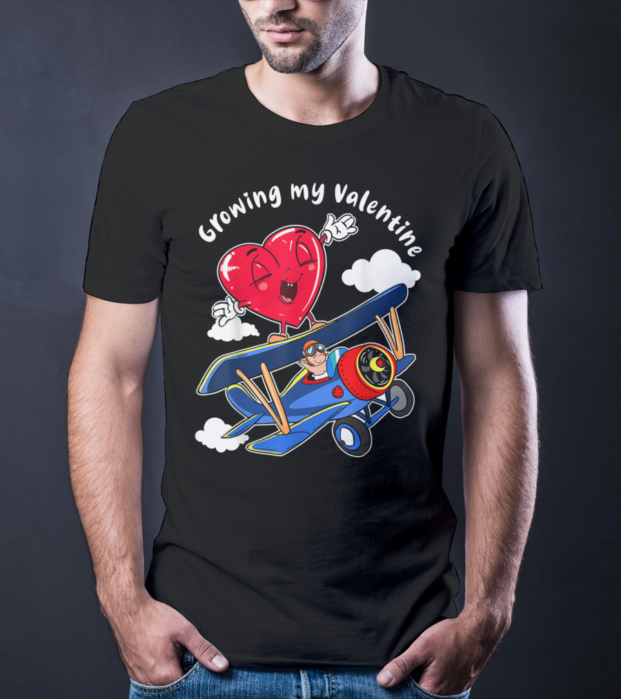 Growing My Valentine Cute Airplane Heart7 For Child Baby T-Shirt