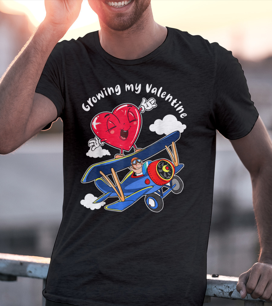 Growing My Valentine Cute Airplane Heart7 For Child Baby T-Shirt