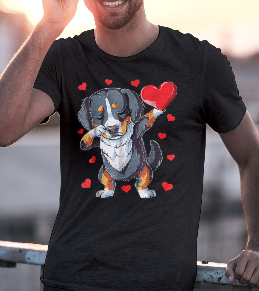 Bernese Mountain Dog Dabbing Heart Valentines Day Boys18 T-Shirt